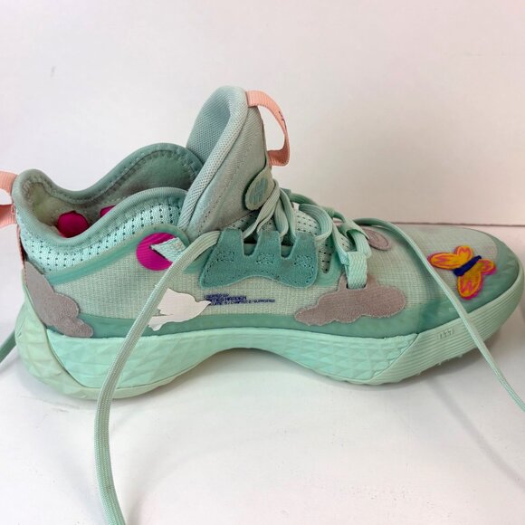 Adidas Harden Vol. 5 J Mint Green Kids Sneakers Size 4.5 Flowers Butterflies - Picture 9 of 11